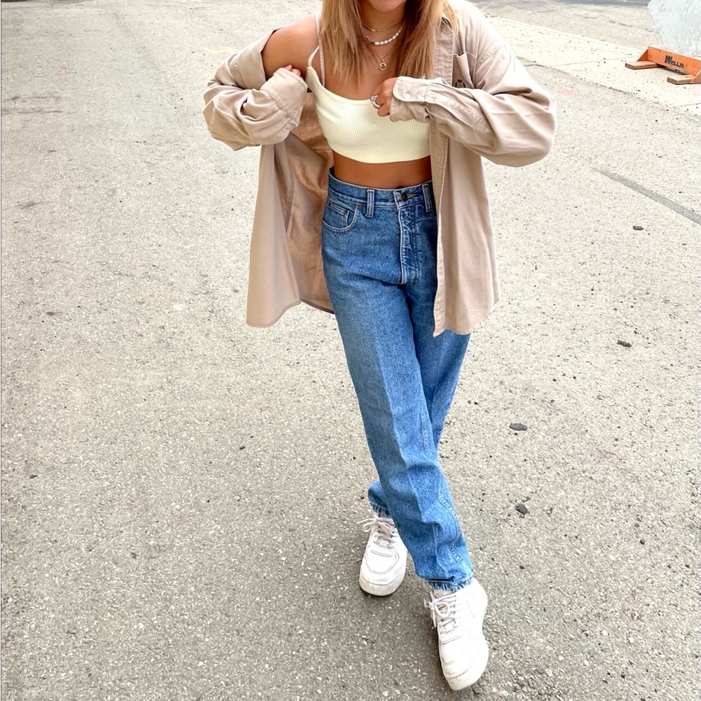 vintage high rise denim straight jeans